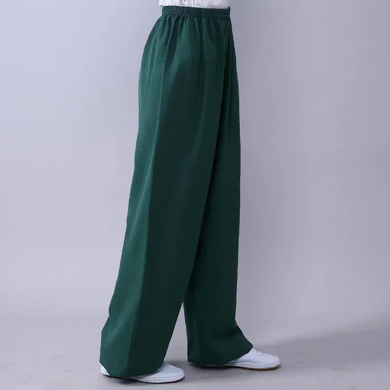 Lyou 2025 Adult Unisex Kung Fu Clothing Wushu Tai Chi Pants Linen Plus Size Elastic Martial Art ★ ★