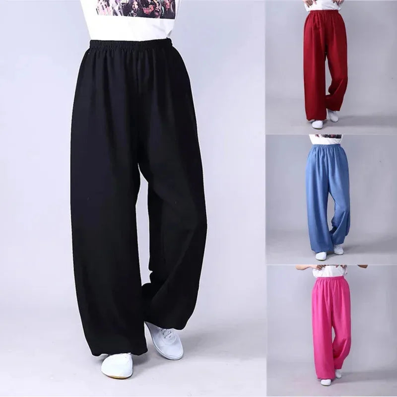 Lyou 2025 Adult Unisex Kung Fu Clothing Wushu Tai Chi Pants Linen Plus Size Elastic Martial Art ★ ★