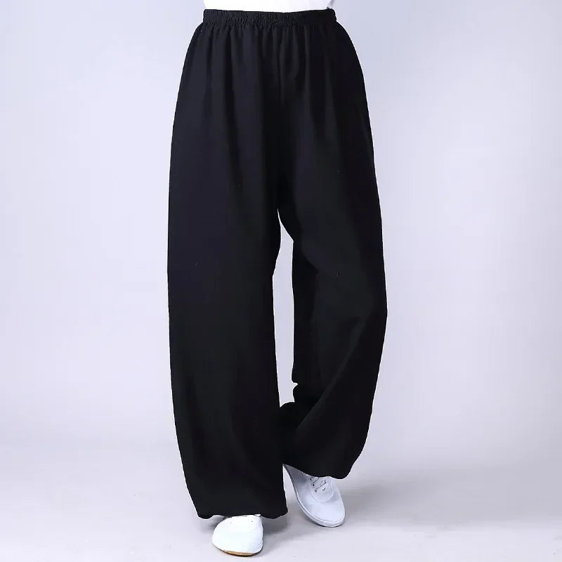 Lyou 2025 Adult Unisex Kung Fu Clothing Wushu Tai Chi Pants Linen Plus Size Elastic Martial Art ★ ★
