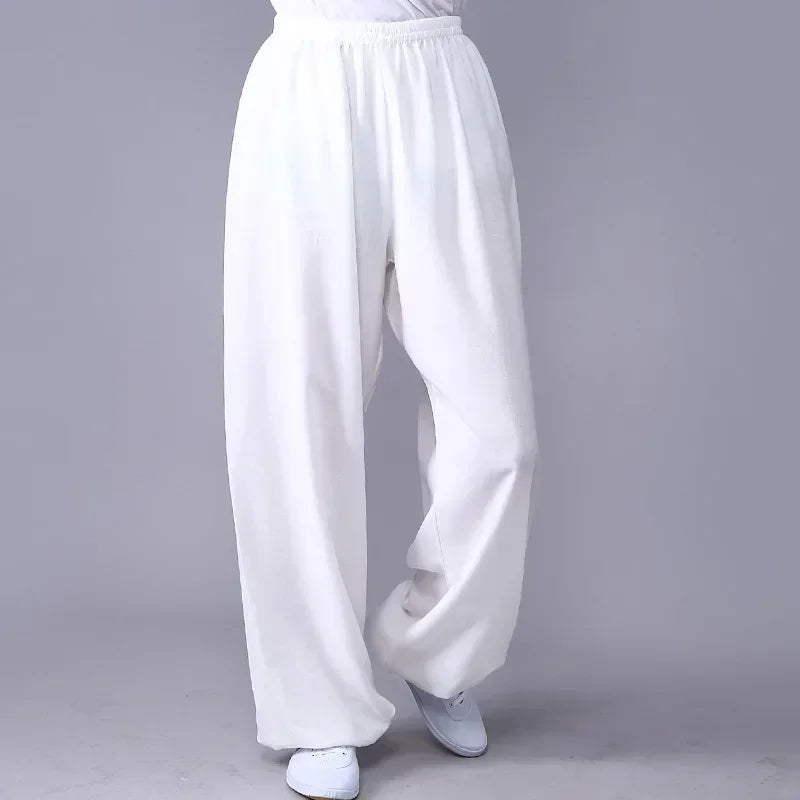 Lyou 2025 Adult Unisex Kung Fu Clothing Wushu Tai Chi Pants Linen Plus Size Elastic Martial Art ★ ★
