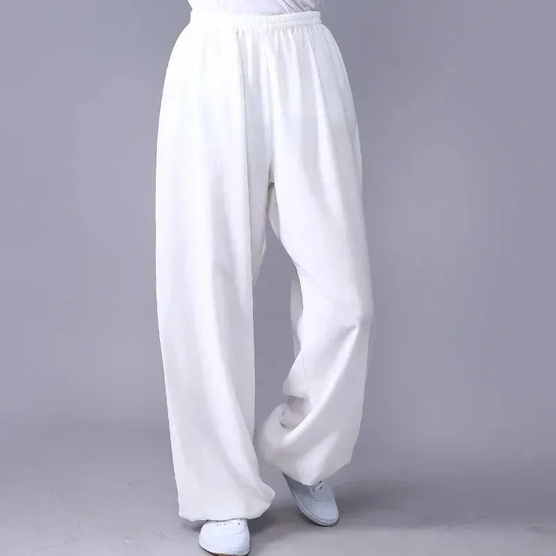 Lyou 2025 Adult Unisex Kung Fu Clothing Wushu Tai Chi Pants Linen Plus Size Elastic Martial Art ★ ★
