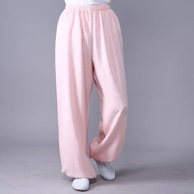 Lyou 2025 Adult Unisex Kung Fu Clothing Wushu Tai Chi Pants Linen Plus Size Elastic Martial Art ★ ★