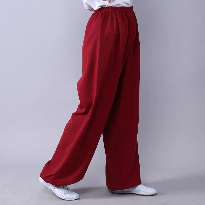 Lyou 2025 Adult Unisex Kung Fu Clothing Wushu Tai Chi Pants Linen Plus Size Elastic Martial Art ★ ★
