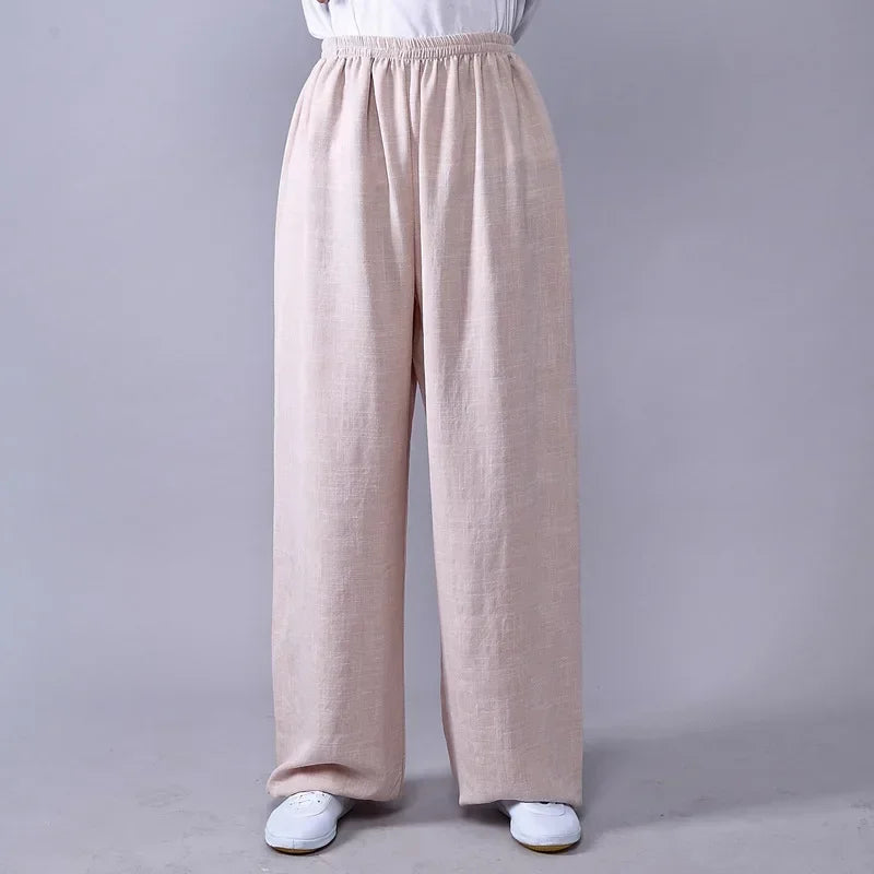 Lyou 2025 Adult Unisex Kung Fu Clothing Wushu Tai Chi Pants Linen Plus Size Elastic Martial Art ★ ★