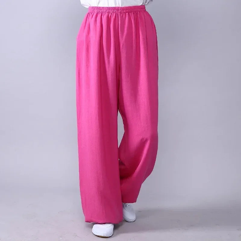 Lyou 2025 Adult Unisex Kung Fu Clothing Wushu Tai Chi Pants Linen Plus Size Elastic Martial Art ★ ★