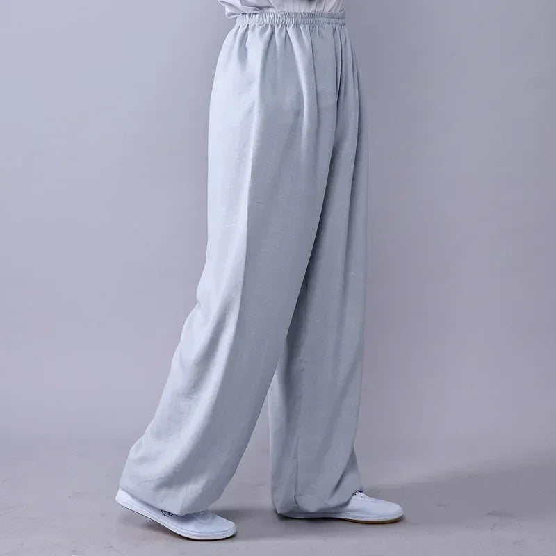 Lyou 2025 Adult Unisex Kung Fu Clothing Wushu Tai Chi Pants Linen Plus Size Elastic Martial Art ★ ★