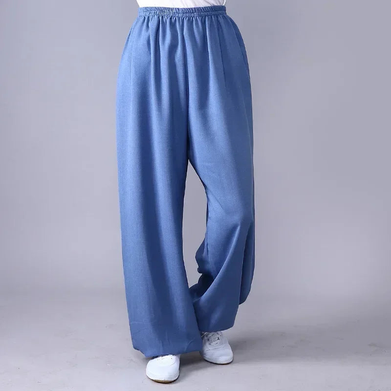 Lyou 2025 Adult Unisex Kung Fu Clothing Wushu Tai Chi Pants Linen Plus Size Elastic Martial Art ★ ★